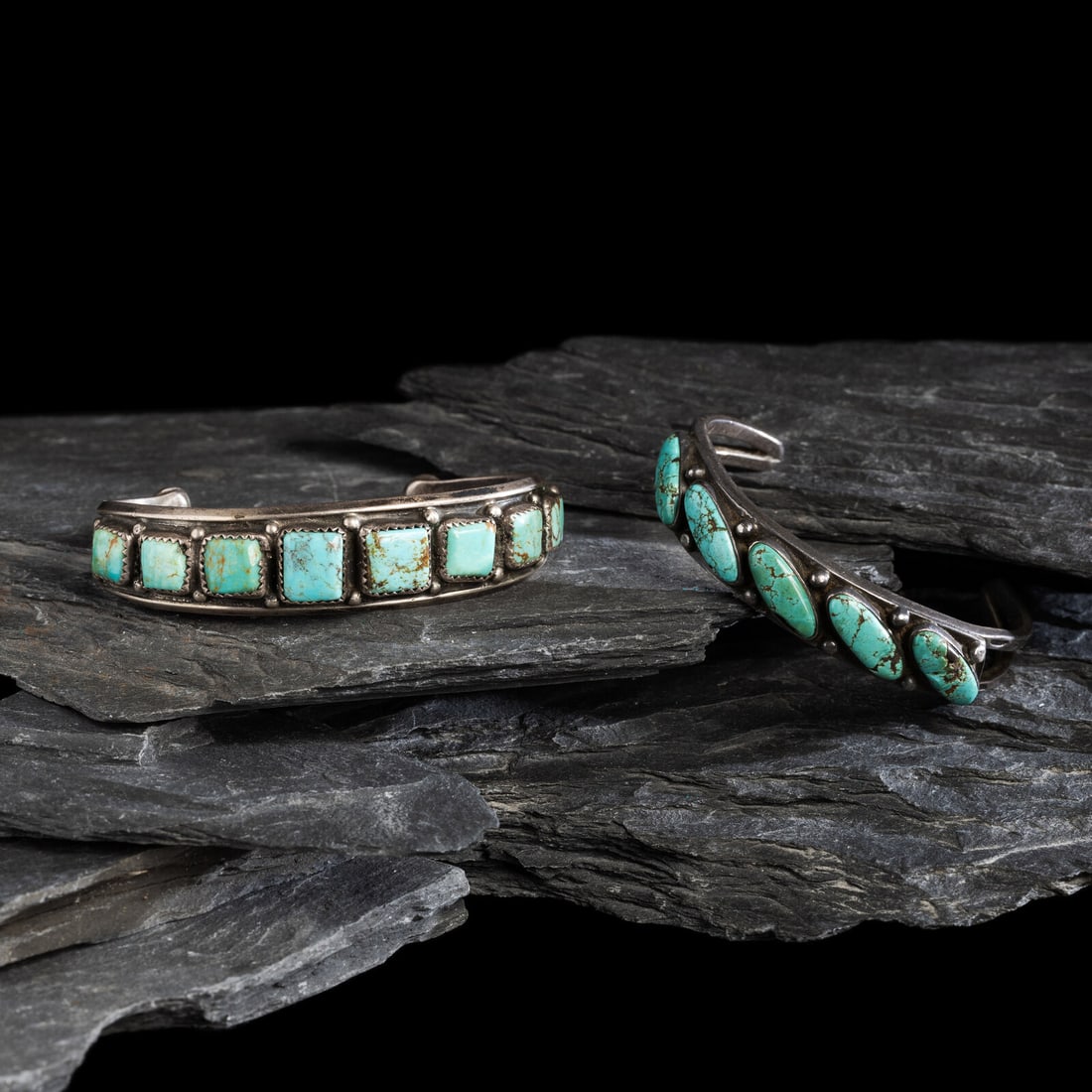 Navajo Silver and Turquoise Cuff Bracelets (1 of 3)