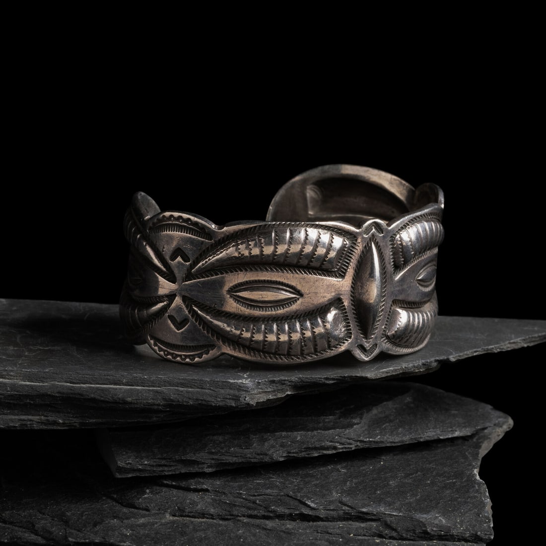 Navajo Silver RepoussÈ Cuff Bracelet (1 of 3)