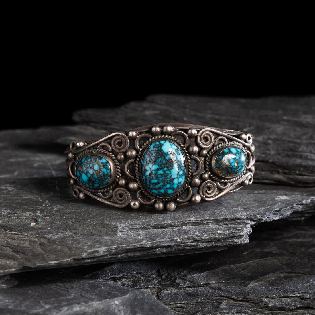 Navajo Silver and High Grade Spiderweb Turquoise Cuff Bracelet (1 of 3)