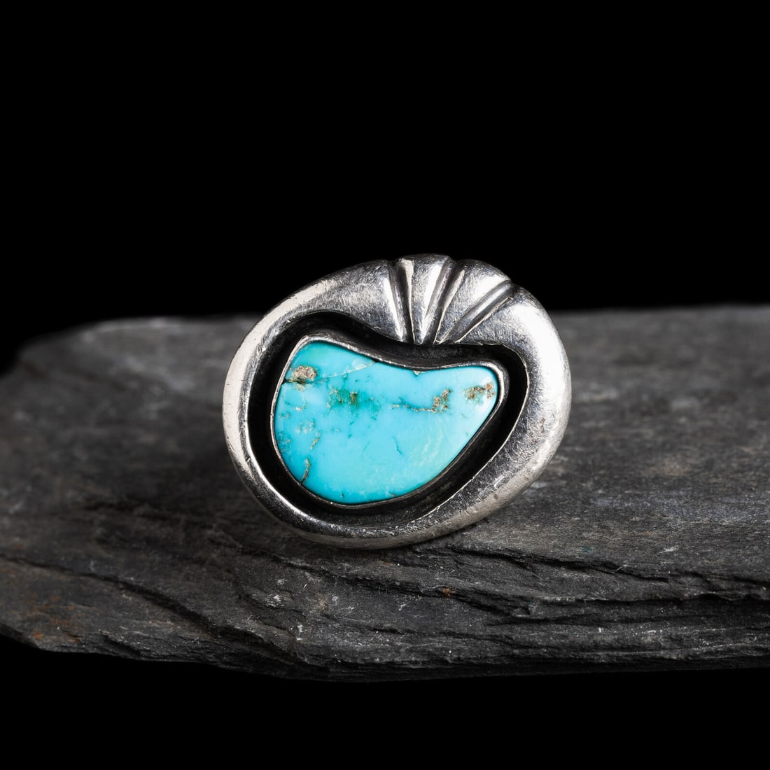 Kenneth Begay (DinÈ, 1913-1977) Sterling Silver and Turquoise Ring: Kenneth Begay (DinÈ, 1913-1977) Sterling Silver and Turquoise Ring marked KB with the White Hogan shop mark size 6.25 weight 13.6 dwt. From the Collection of Fred Wilson (1883ñ1969), AZ