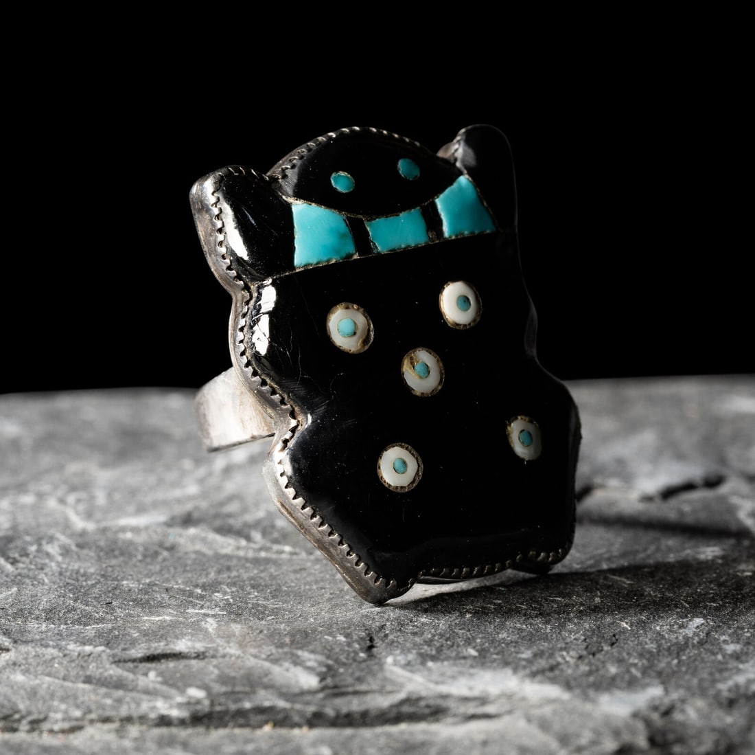 Zuni Multi-stone Inlay Frog Ring - 2
