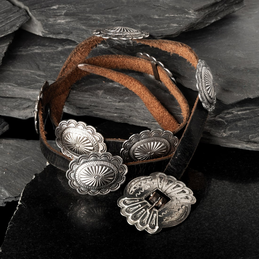 Navajo Stamped Silver Concha Belt (1 of 3)