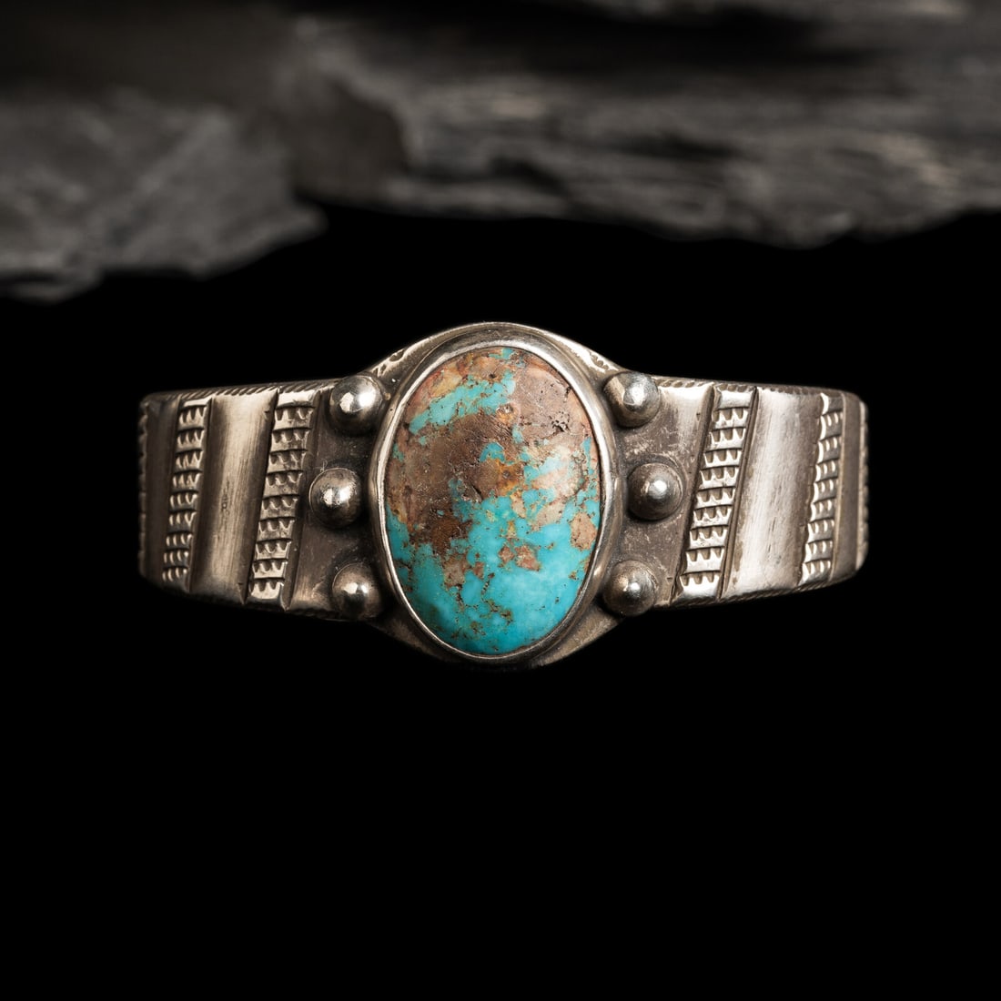 Navajo Ingot and Turquoise Cuff Bracelet (1 of 3)