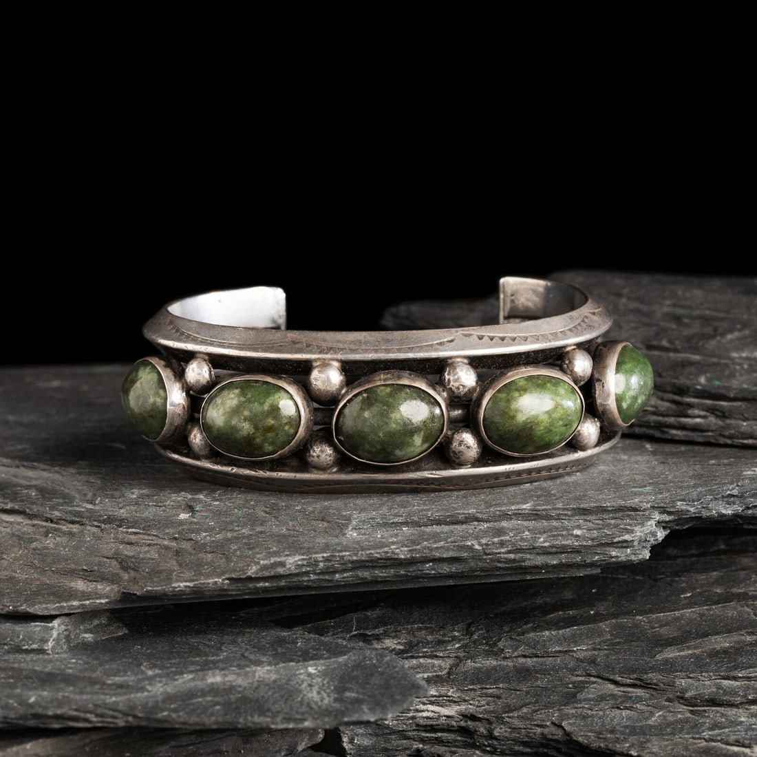 Navajo Silver and Jade Cuff Bracelet (1 of 3)