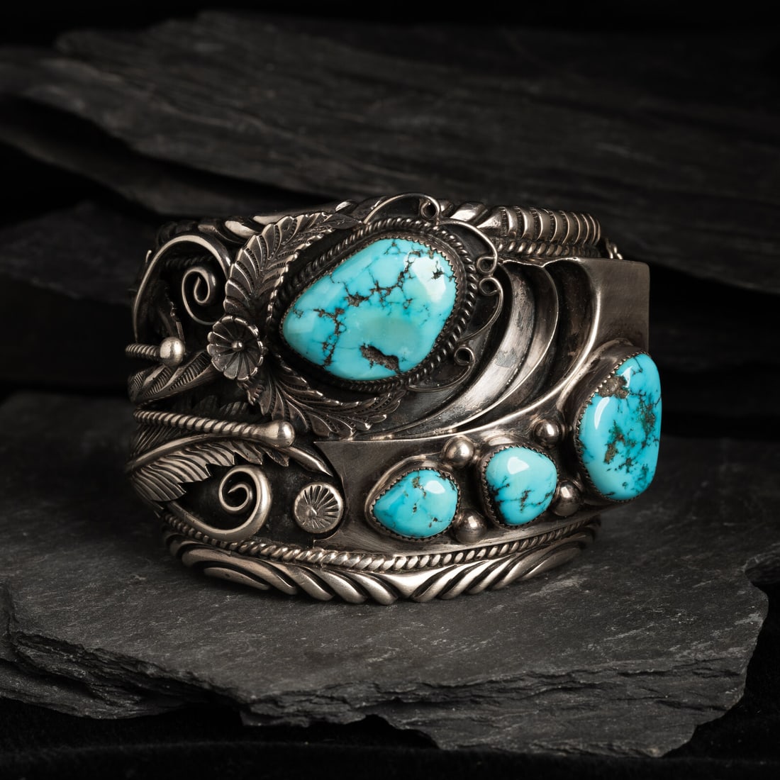 Large Navajo Silver and Turquoise Cuff Bracelet (1 of 3)