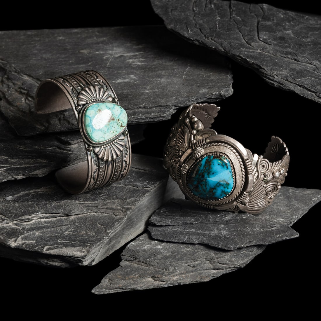 Navajo Sterling Silver and Turquoise Cuff Bracelets (1 of 2)
