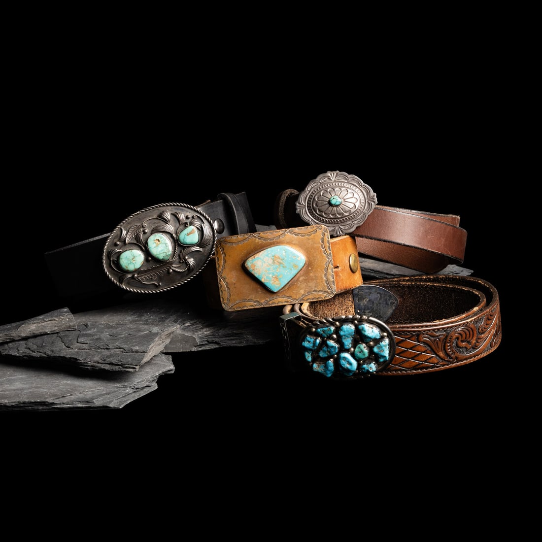 Navajo and Southwestern-style Belt Buckles with Turquoise (1 of 3)