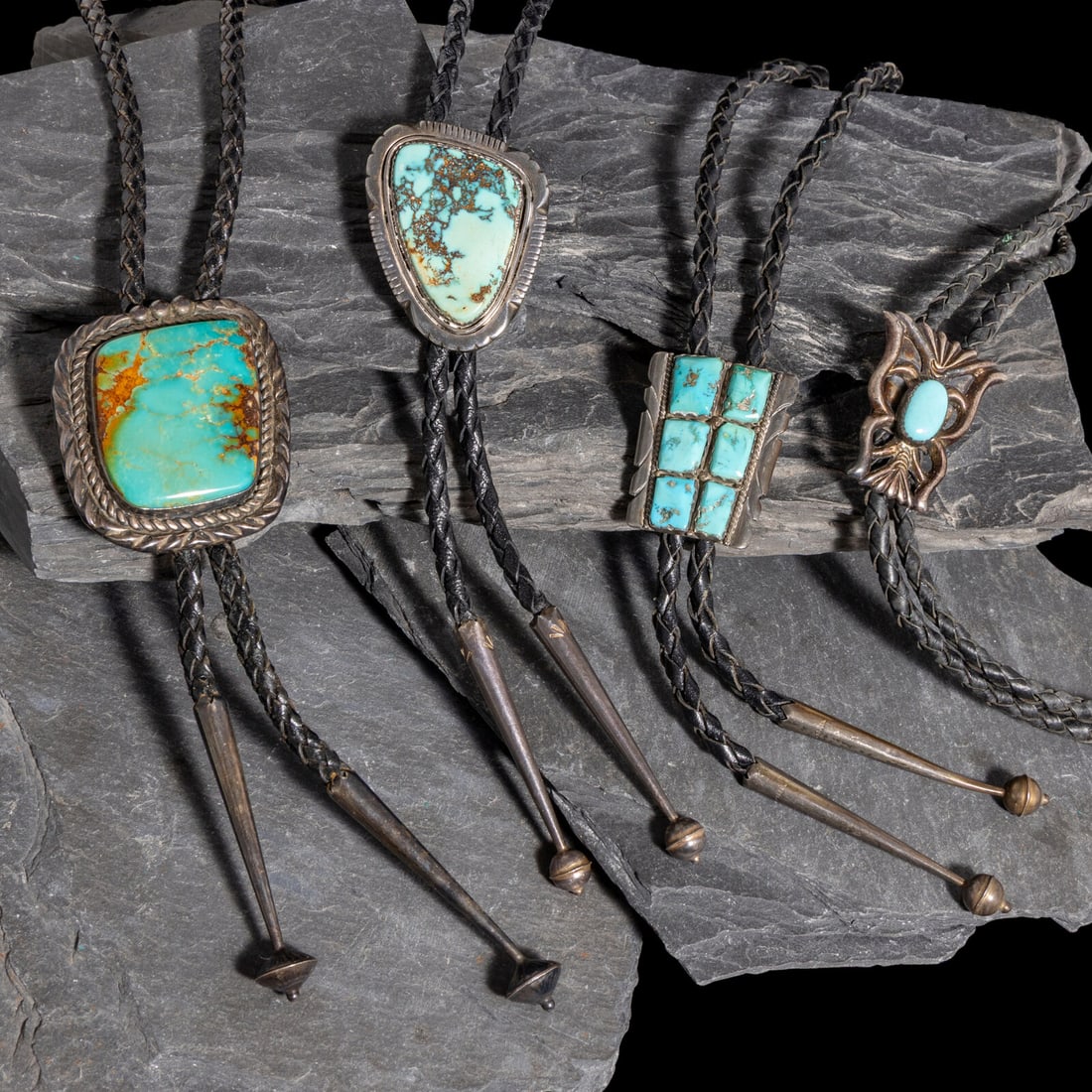Navajo Silver and Turquoise Bolo Ties (1 of 2)