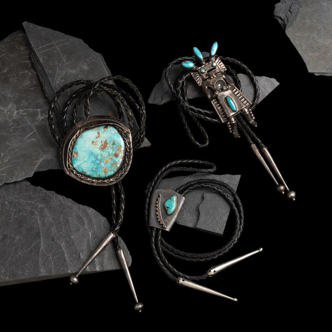 Navajo Silver and Turquoise Bolo Ties (1 of 2)
