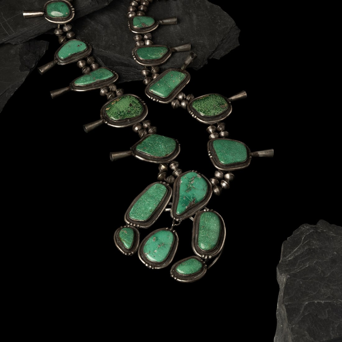 Navajo Statement Silver and Turquoise Squash Blossom Necklace (1 of 2)