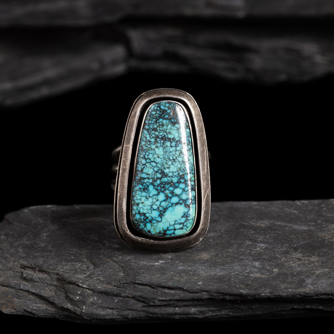 Victor Beck (DinÈ, 1941-2022) Silver and Turquoise Men's Ring (1 of 3)
