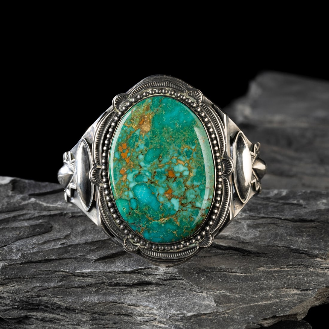 Harry Morgan (DinÈ, 1946-2007) Sterling Silver and Blue Gem Turquoise Cuff Bracelet (1 of 3)