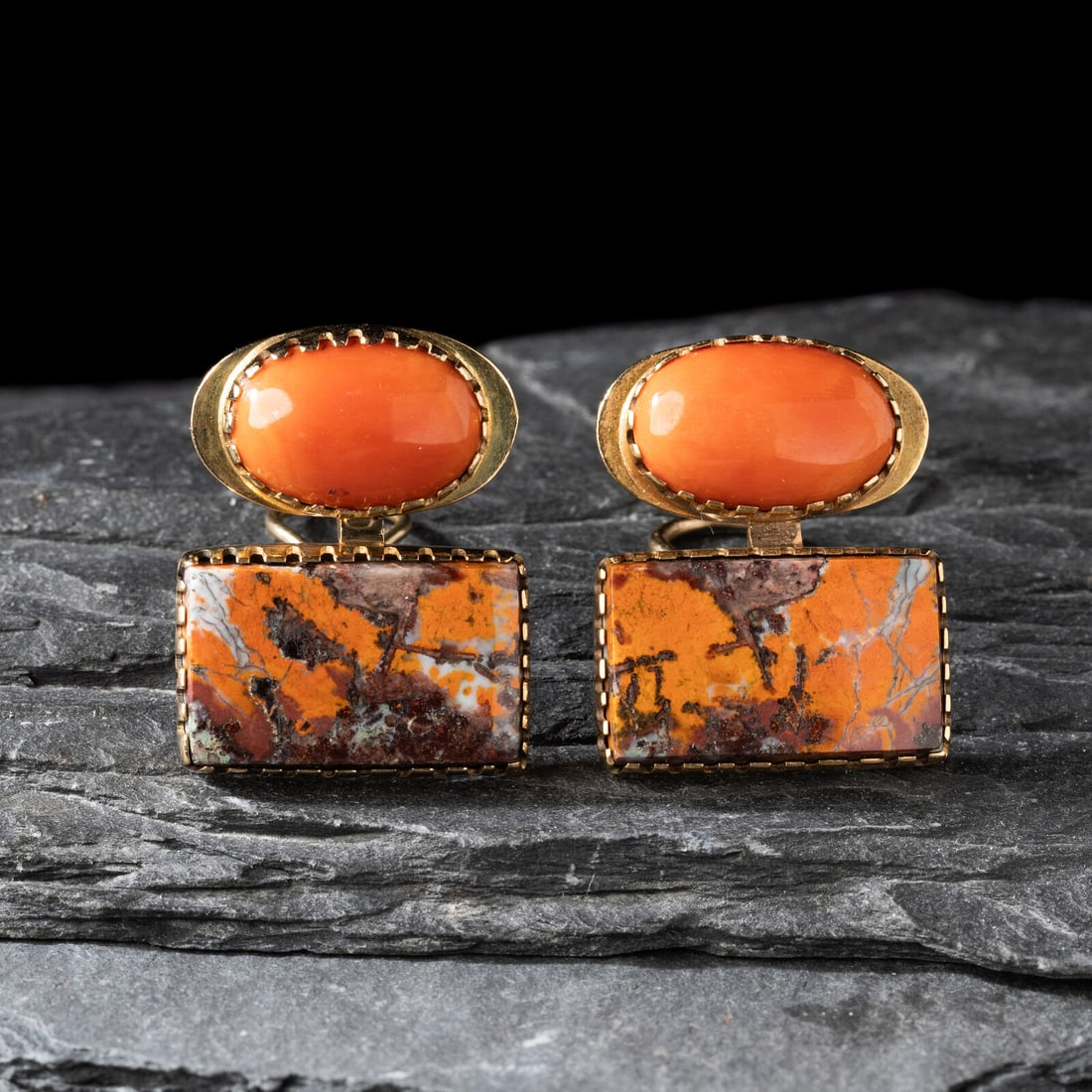 Gail Bird and Yazzie Johnson (Kewa-Laguna, b. 1949) / (DinÈ, b. 1946) 18K Gold, Coral, and (1 of 2)