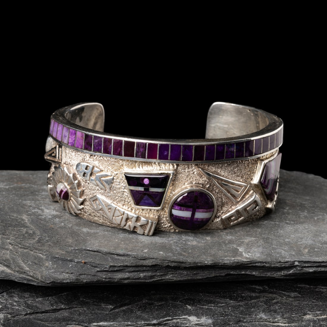 Andy Lee Kirk (DinÈ, 1947-2001) Silver, Sugilite, and Opal Cuff Bracelet (1 of 4)