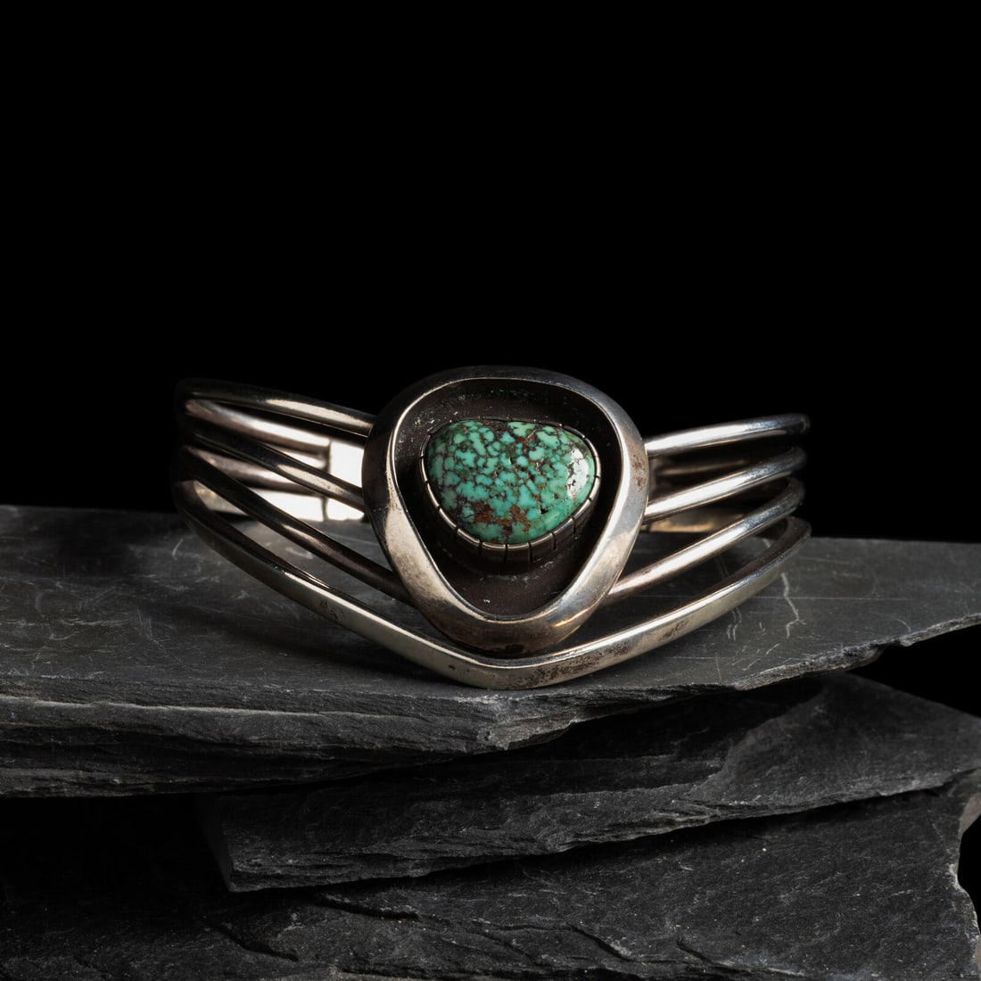 James Little (DinÈ, b. 1947) Sterling Silver and Turquoise Chevron Cuff Bracelet (1 of 3)