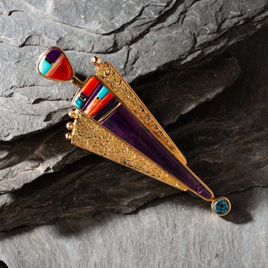 Verma Nequatewa, Sonwai (Hopi, b. 1949) 14K Gold Abstract Figural Pendant (1 of 2)