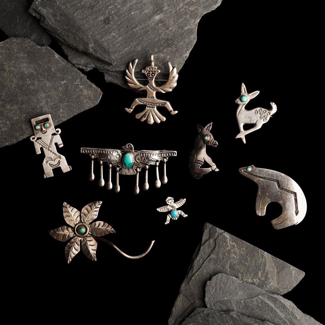 Navajo and Zuni Silver Figural Pins / Pendants, PLUS (1 of 2)
