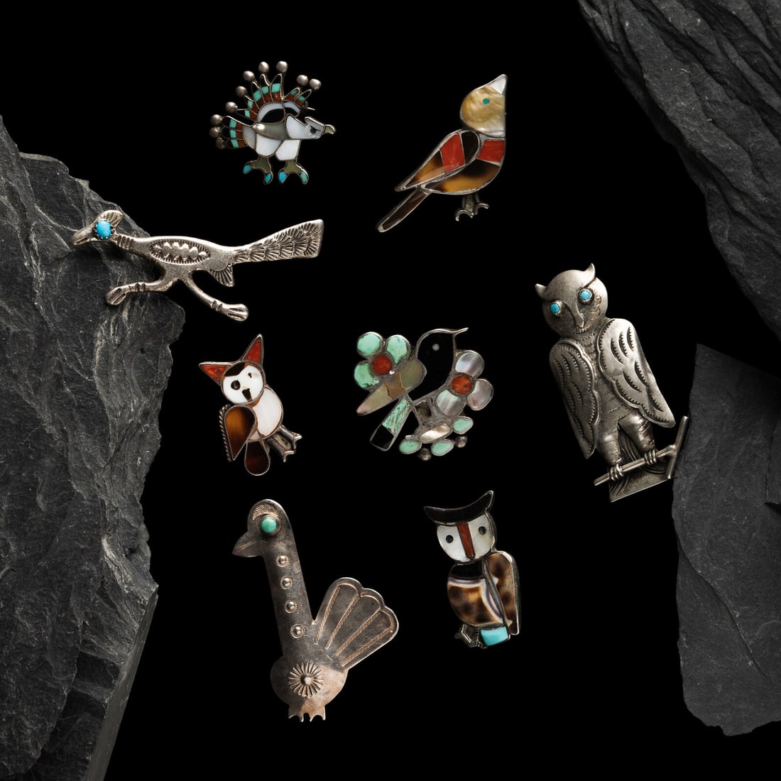 Navajo and Zuni Avian Silver Pins / Pendants (1 of 2)