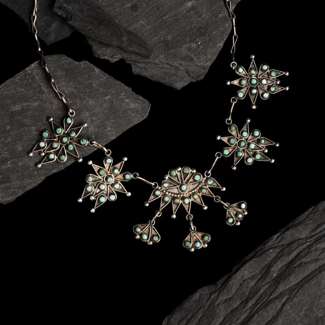 Zuni Petit Point Turquoise and Silver Necklace (1 of 2)