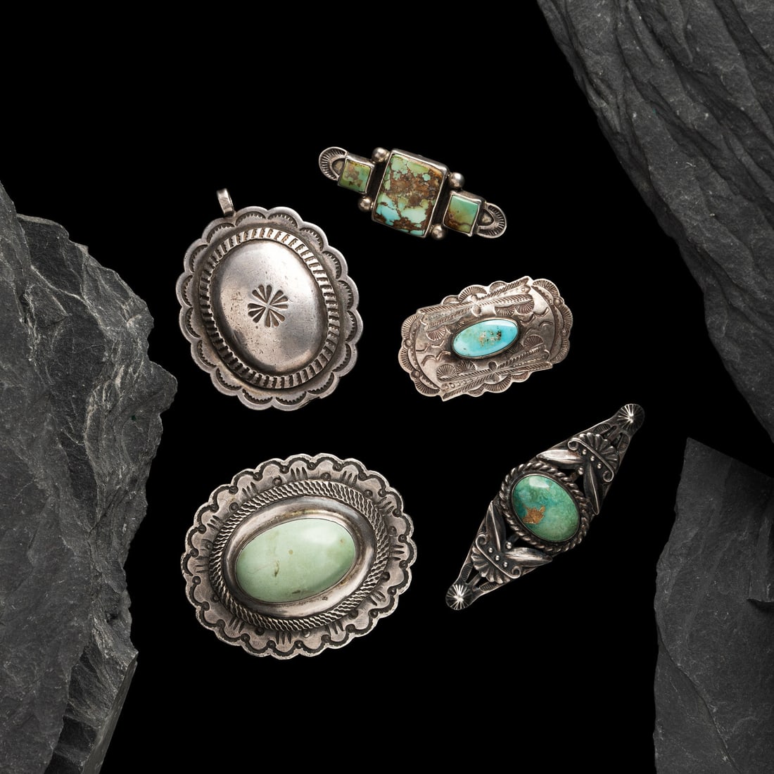 Group of Navajo Silver Pins and Pendants (1 of 2)