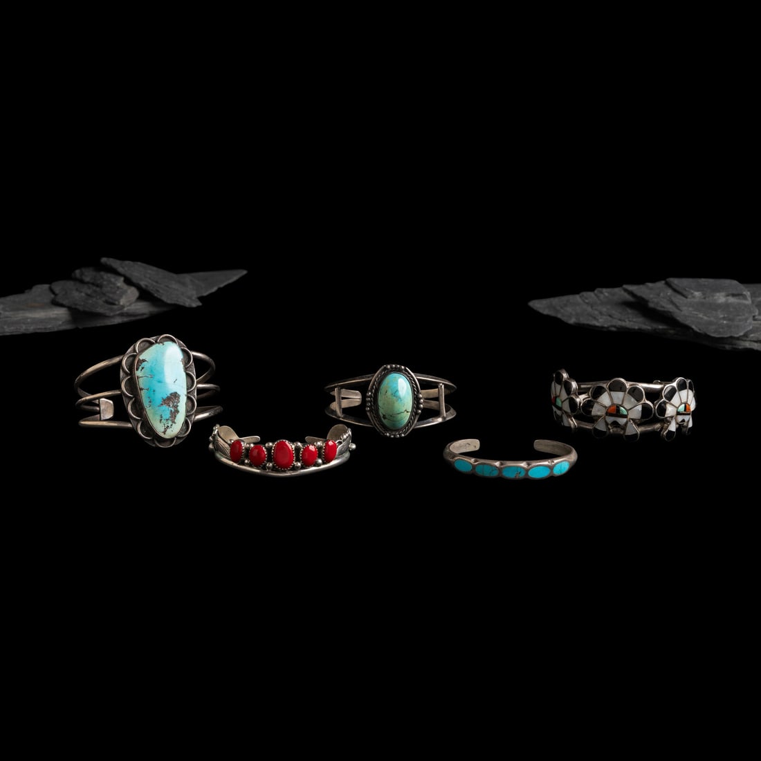 Navajo and Zuni Silver Cuff Bracelet with Inlay (1 of 2)