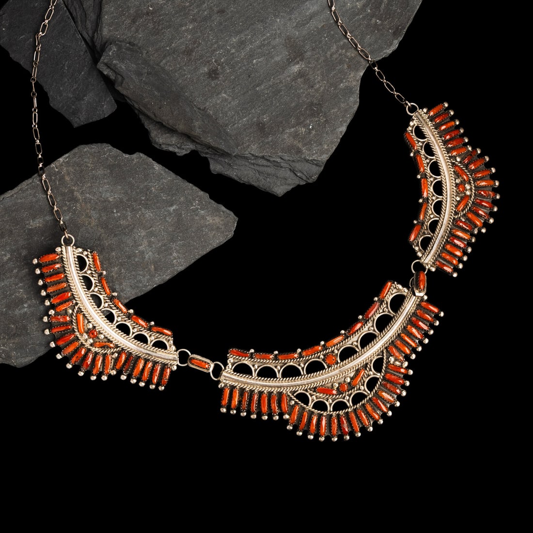 Larry Moses Begay (DinÈ, 20th century) Silver and Petit Point Coral Necklace (1 of 2)