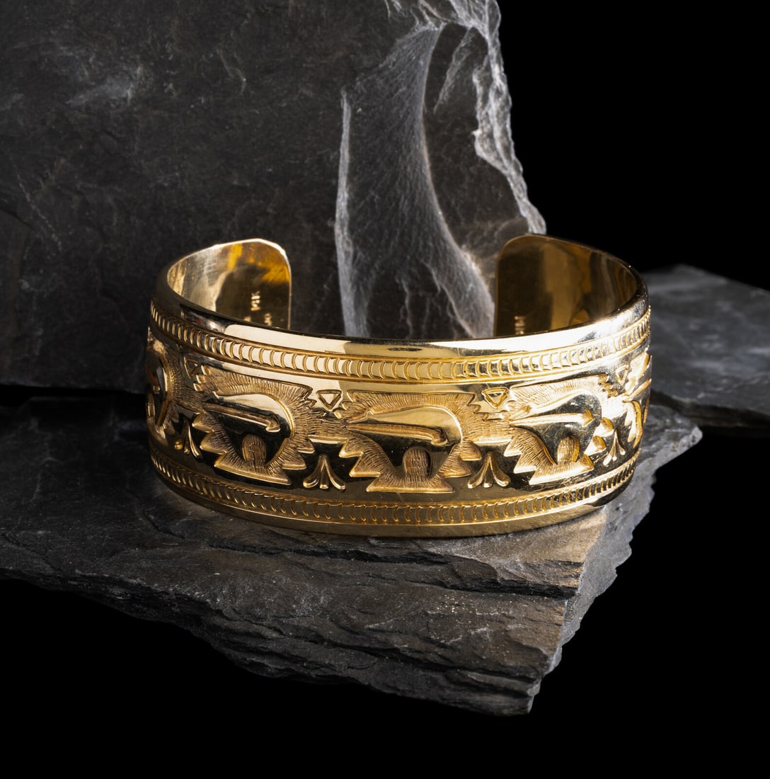 Herbert Taylor (DinÈ, 1951-1996) 14K Gold Heartline Bear Cuff Bracelet (1 of 3)