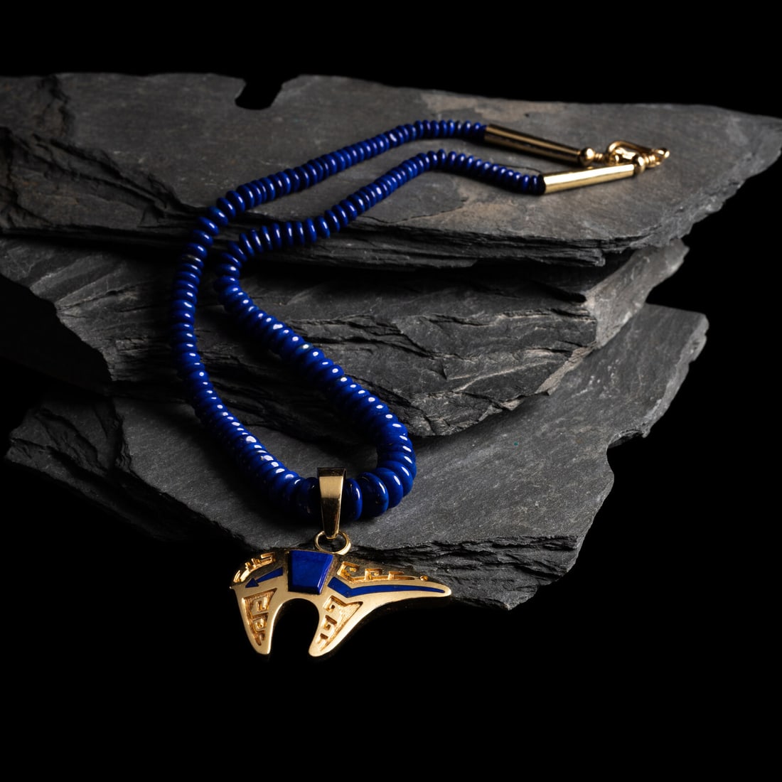 Herbert Taylor (DinÈ, 1951-1996) 14K Gold and Lapis Heart Line Bear Necklace (1 of 3)