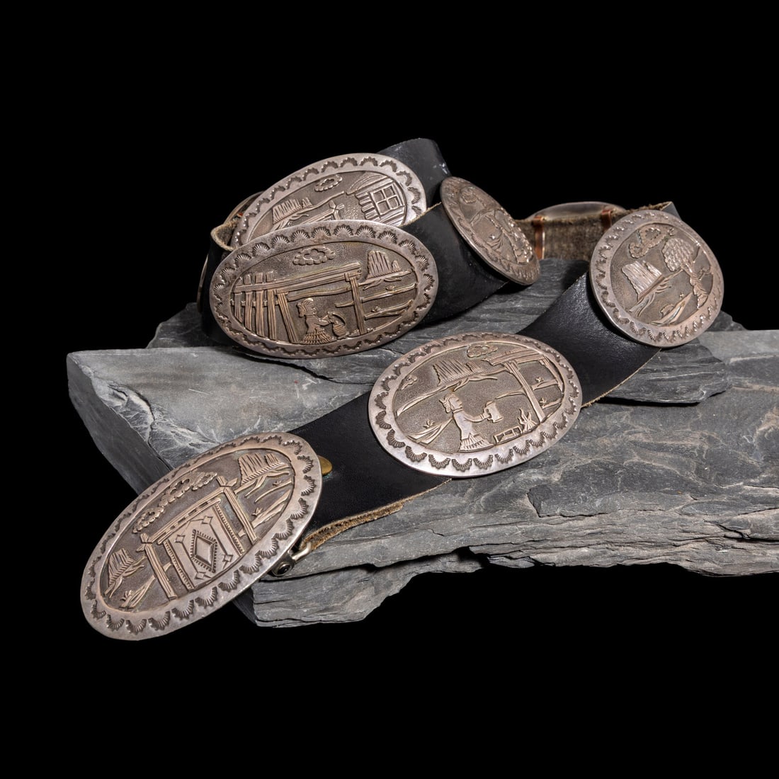 Navajo Sterling Silver Storyteller Concha Belt (1 of 3)