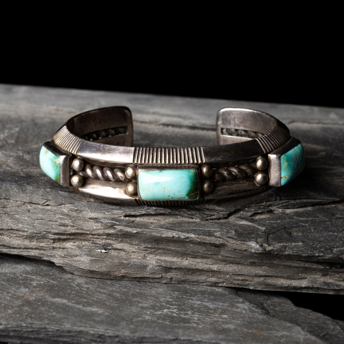 Perry Shorty (DinÈ, b. 1964) Traditional Silver and Blue Gem Turquoise Cuff Bracelet (1 of 3)