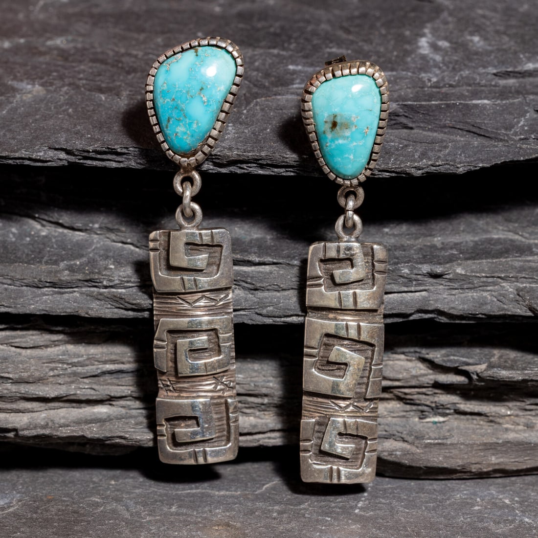 Kee Yazzie (DinÈ, b. 1969) Sterling Silver and Turquoise Earrings (1 of 2)