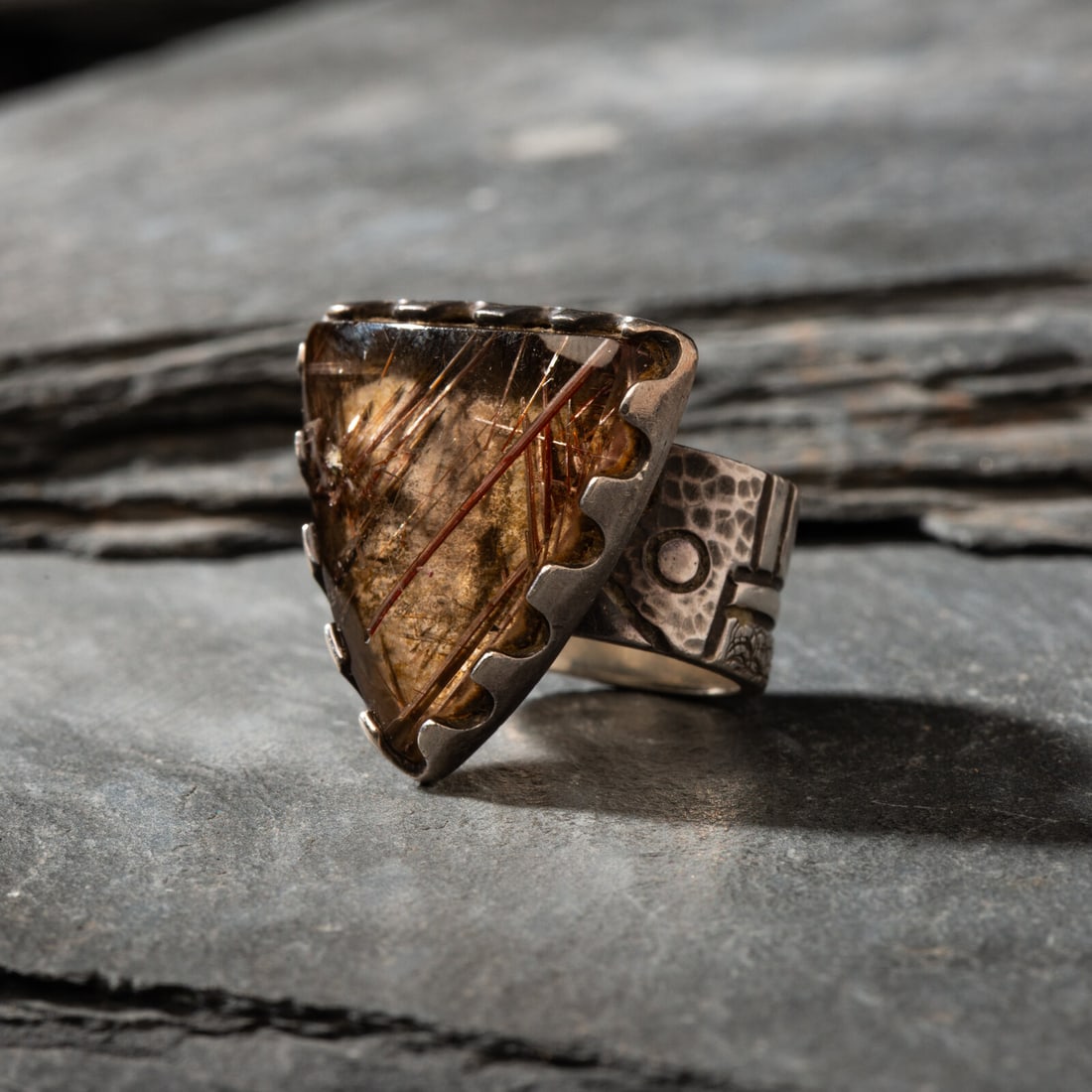 Jared Chavez (San Felipe, b. 1976) Silver and Tourmalated Quartz Ring (1 of 6)