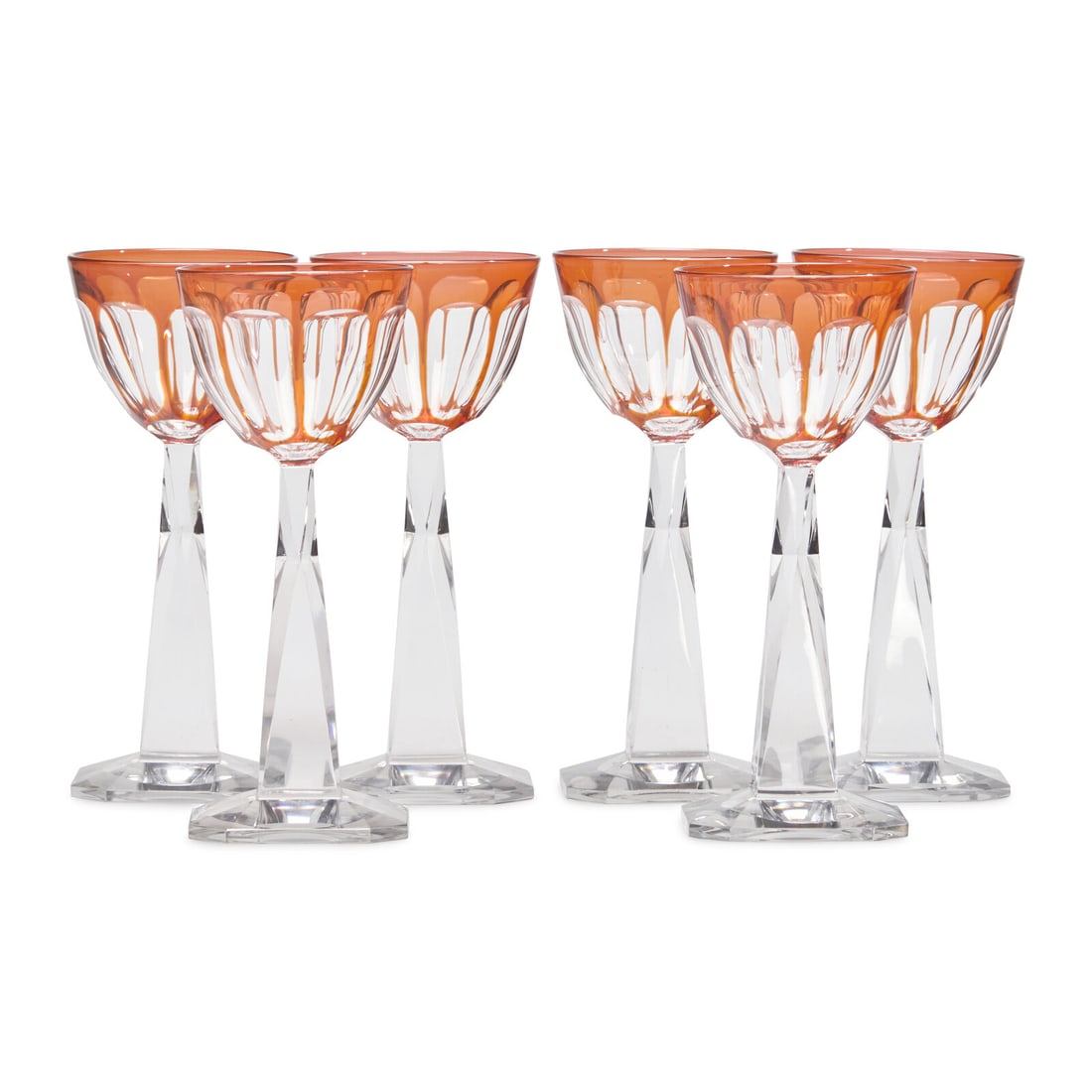 A Set of Six Baccarat Orange Cut-to-Clear Hock Wine Glasses (1 of 4)