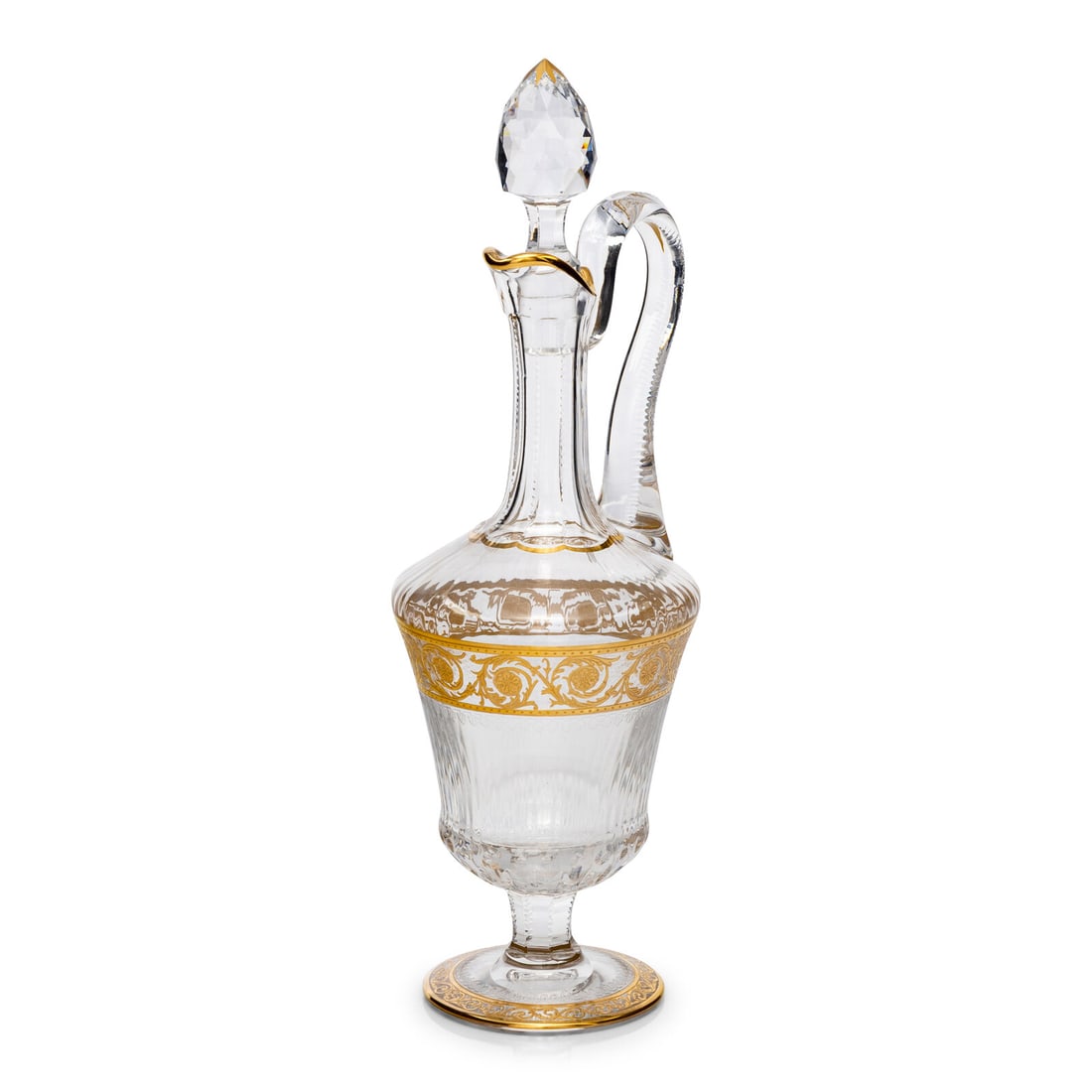 A Saint-Louis Thistle Gilt Decorated Wine Ewer: A Saint-Louis Thistle Gilt Decorated Wine Ewer 20th Century apparently unmarked. Overall height 15 1/4 inches. 16 inches. Property of a California Collector This lot is located in Chicago.