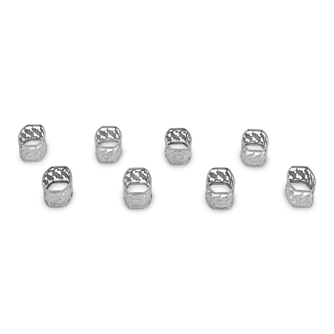 A Set of Eight Buccellati Villa Palladio Silver Napkin Rings: A Set of Eight Buccellati Villa Palladio Silver Napkin Rings Italian, 20th century each signed and marked '925' 6 ozt 4 dwt gross Diameter 2 1/4 inches. This lot is located in Chicago.