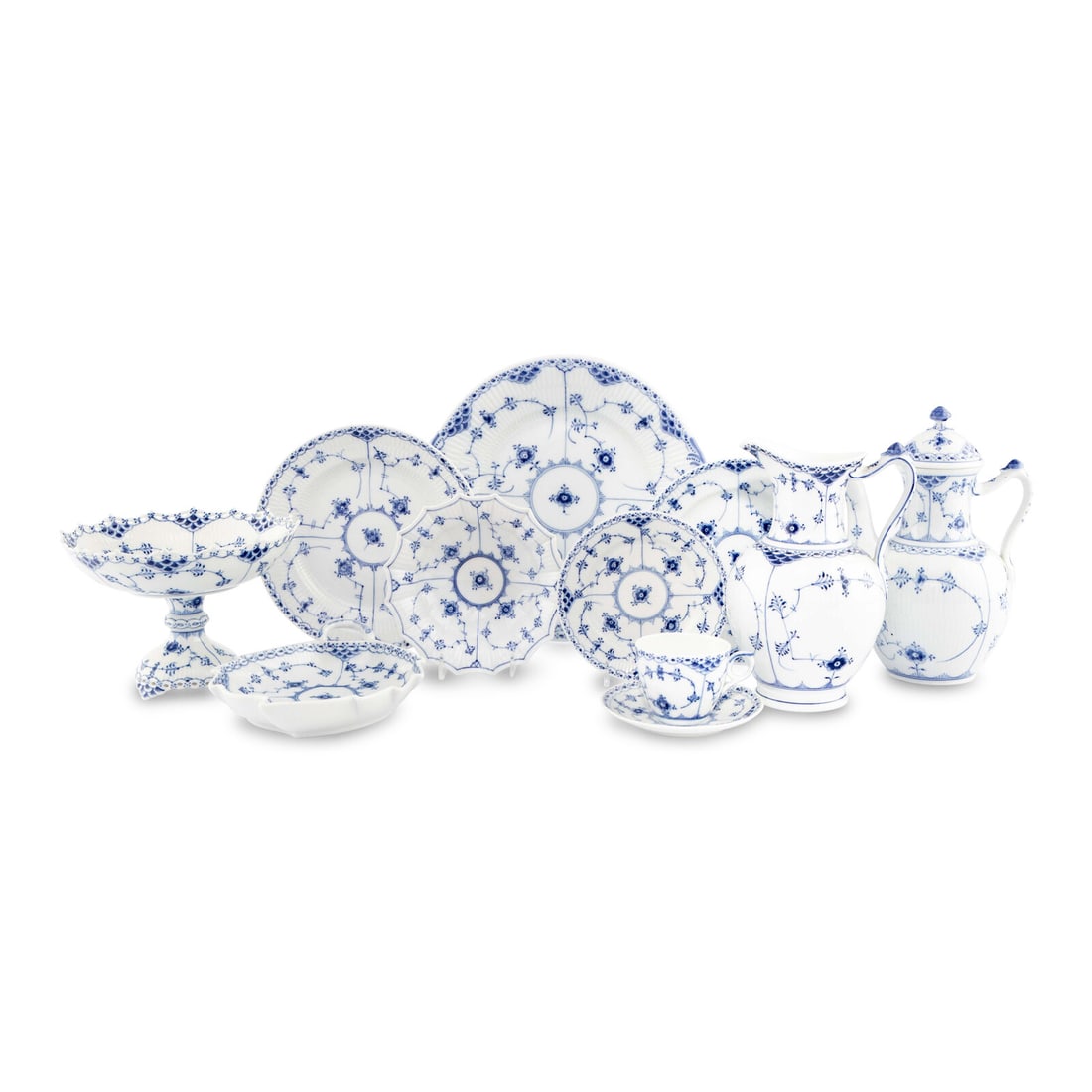 A Royal Copenhagen Blue Fluted Half Lace Porcelain Luncheon Service (1 of 4)
