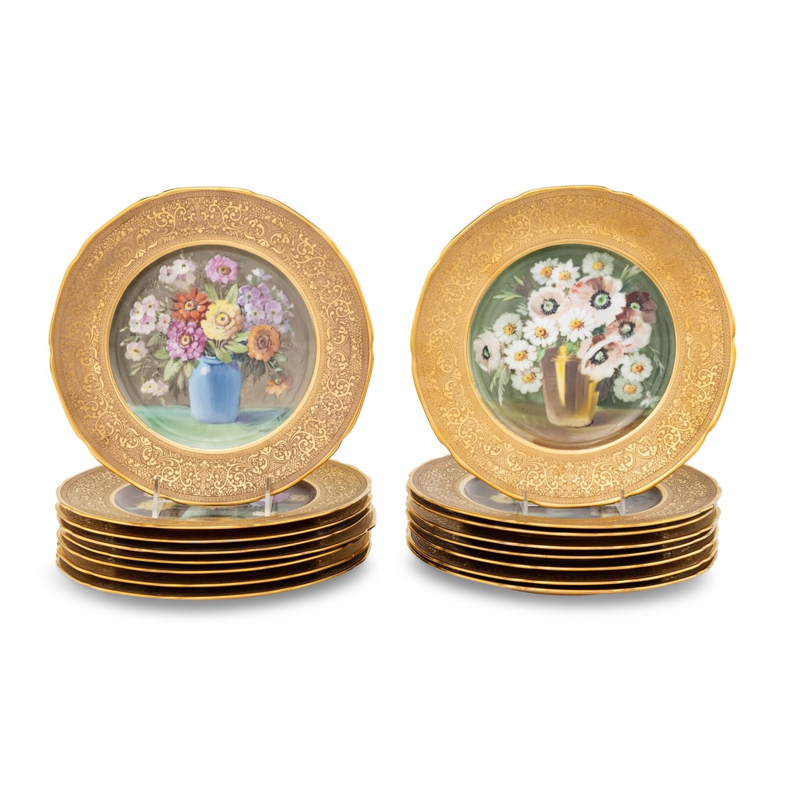 A Set of Sixteen Continental Gilt and Polychrome Painted Cabinet Plates (1 of 4)