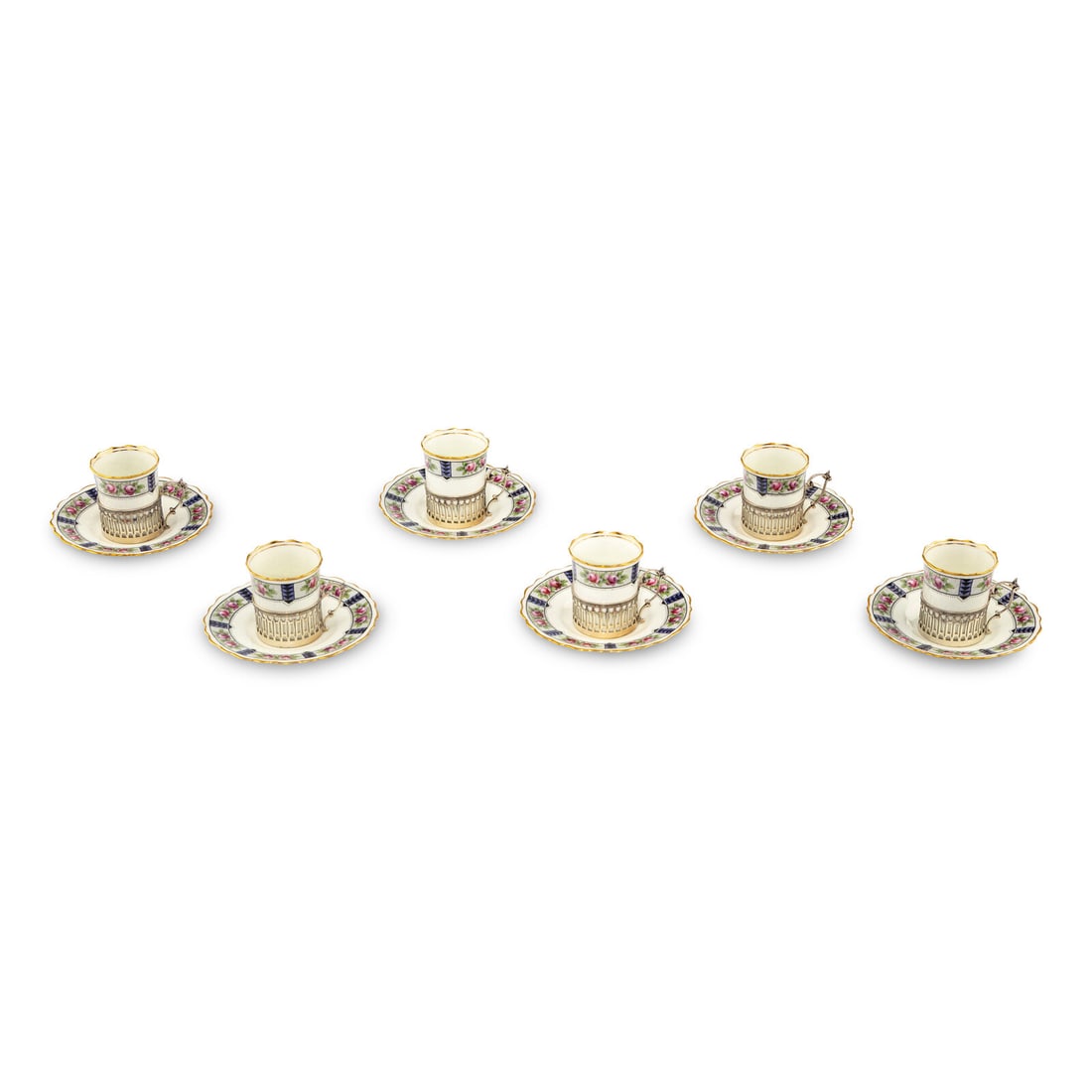 A Set of Six Aynsley Porcelain Coffee Cups and Saucers with Silver Liners (1 of 6)