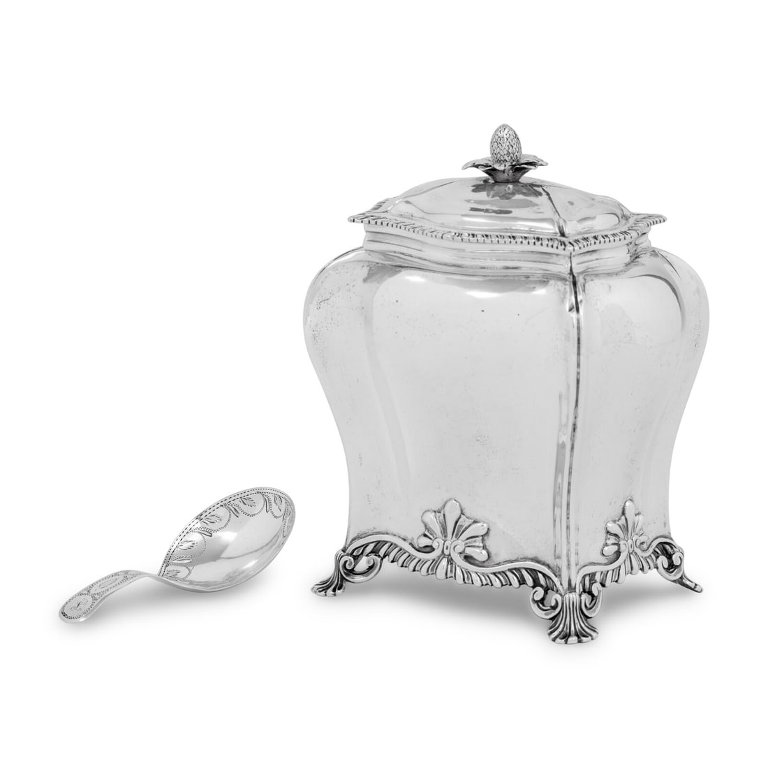 A George III Silver Tea Caddy and Associated Caddy Spoon (1 of 3)