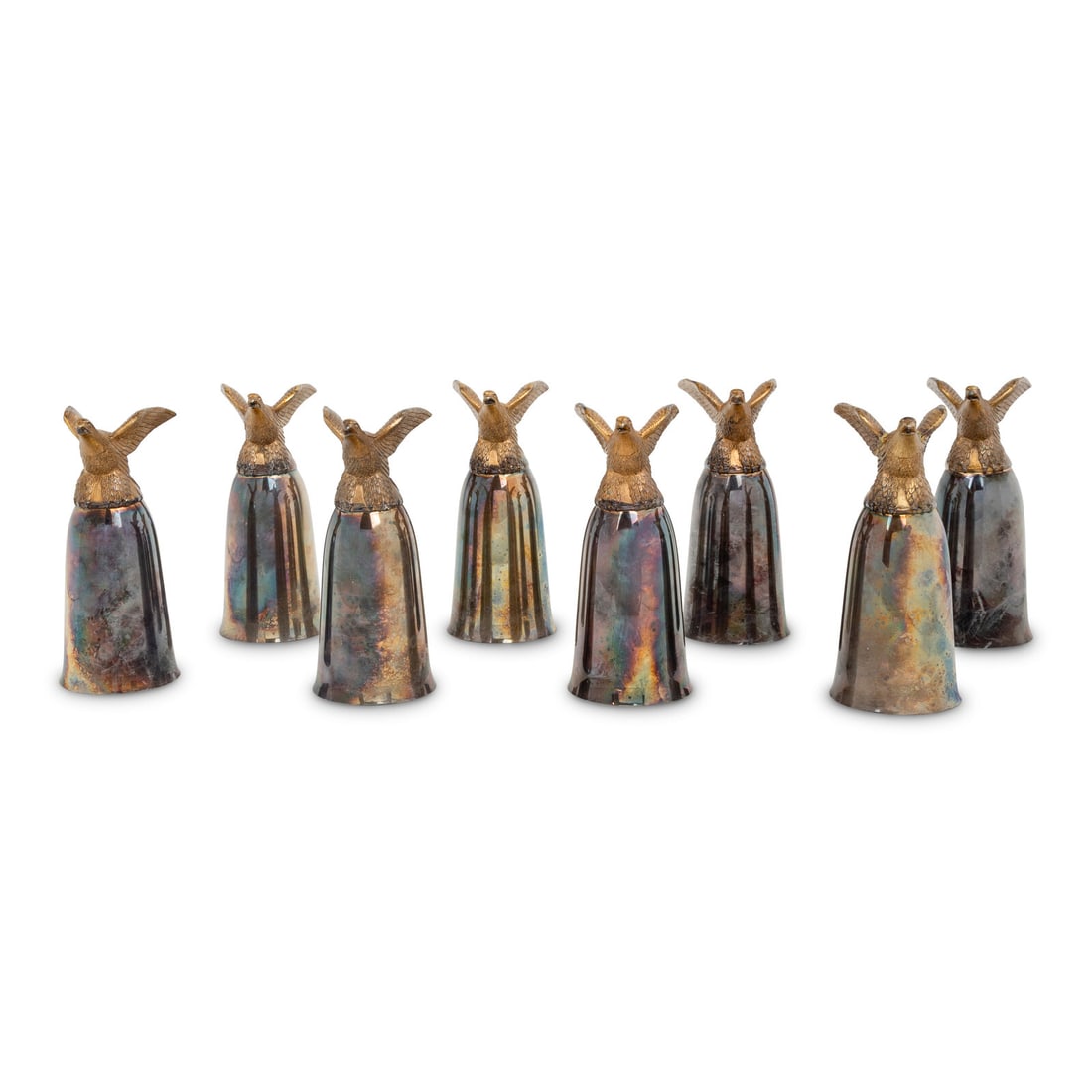 A Set of Eight American Silver-Plate Stirrup Cups: A Set of Eight American Silver-Plate Stirrup Cups 20th Century apparently unmarked. Height 7 1/4 inches. Property from a Prominent St. Louis Family This lot is located in Chicago.