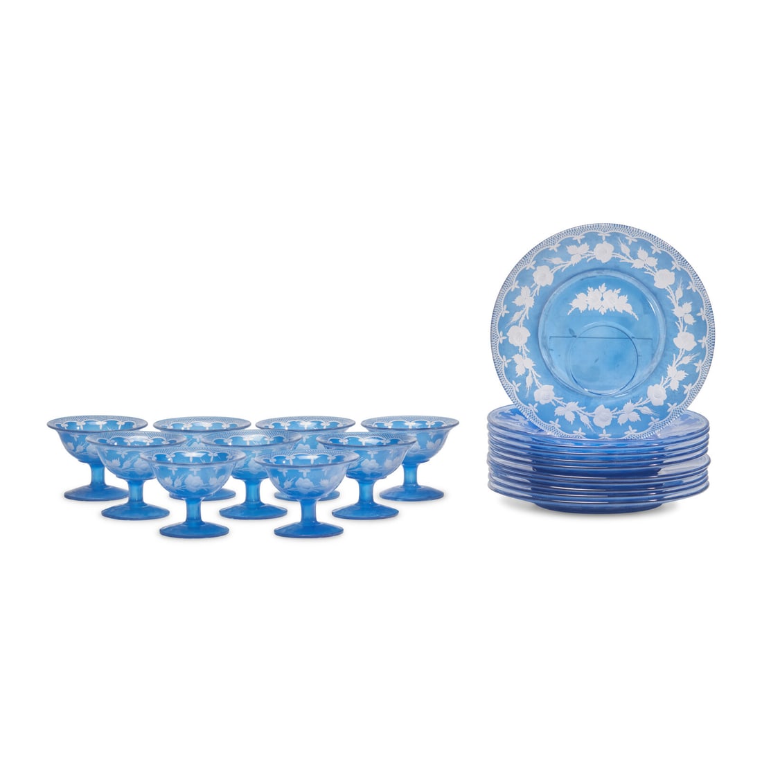 A Blue Cut-to-Clear Glass Dessert Service (1 of 3)