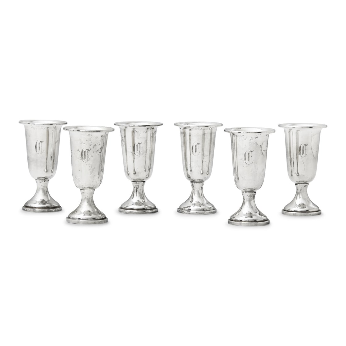 A Cased Set of Six American Weighted Silver Cordial Cups (1 of 2)