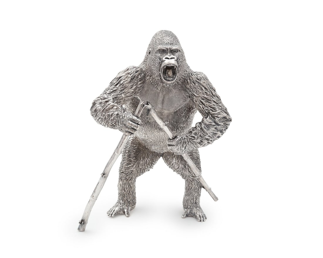Patrick Mavros (London and Harare, Zimbabwe, Est. 1978) Gorilla Chairman, 2001: Patrick Mavros (London and Harare, Zimbabwe, Est. 1978) Gorilla Chairman, 2001 sterling silver signed Pat M, stamped with the sterling silver mark for Zimbabwe and London date letter for 2001 height 1