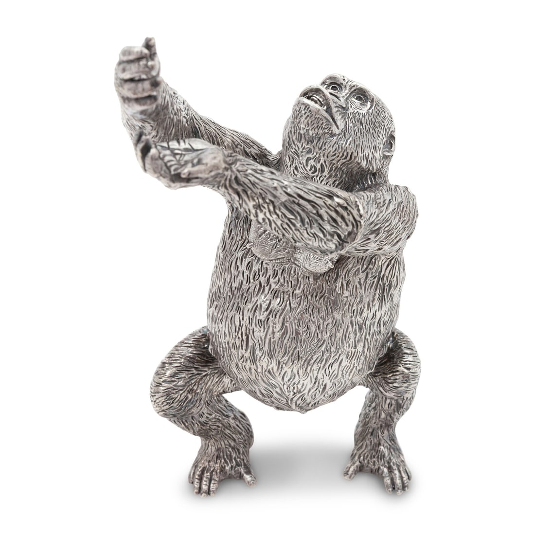 Patrick Mavros (London and Harare, Zimbabwe, Est. 1978) Female Gorilla Reaching (Margo), 1996: Patrick Mavros (London and Harare, Zimbabwe, Est. 1978) Female Gorilla Reaching (Margo), 1996 sterling silver signed Pat M, dated and inscribed 8 96, stamped with the sterling silver mark for Zimbabwe