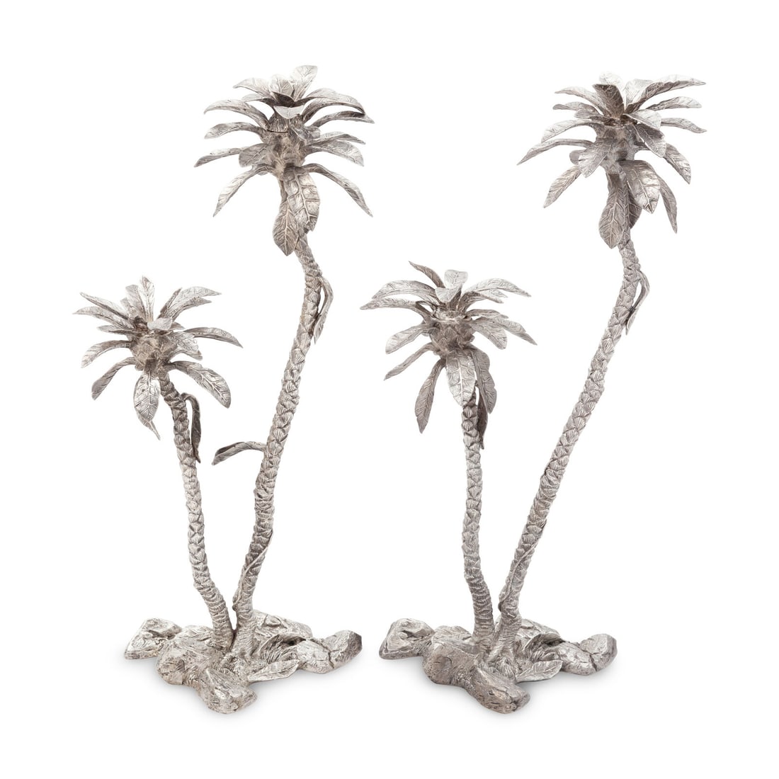 Patrick Mavros (London and Harare, Zimbabwe, Est. 1978) A Near Pair of Equatorial Palm Tree: Patrick Mavros (London and Harare, Zimbabwe, Est. 1978) A Near Pair of Equatorial Palm Tree Two-Light Candelabra, 1996 and ca. 2002 sterling silver THE FIRST: signed and inscribed Patrick Mavros PM Ha