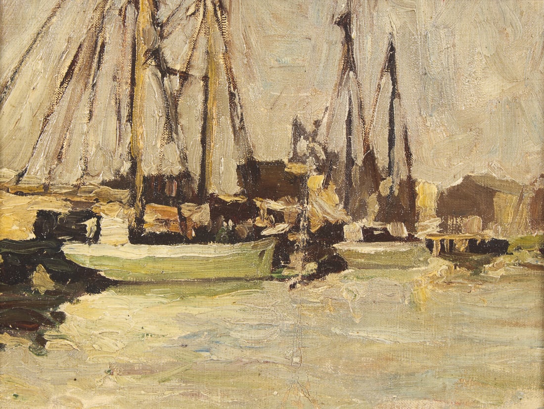 Paul Cornoyer (American, 1864–1923) Gloucester Harbor: Paul Cornoyer (American, 1864–1923) Gloucester Harbor oil on board signed Paul Cornoyer and inscribed Harbour Scene (on the reverse) 7 1/2 x 10 in. This lot is located in Philadelphia. Provenanc