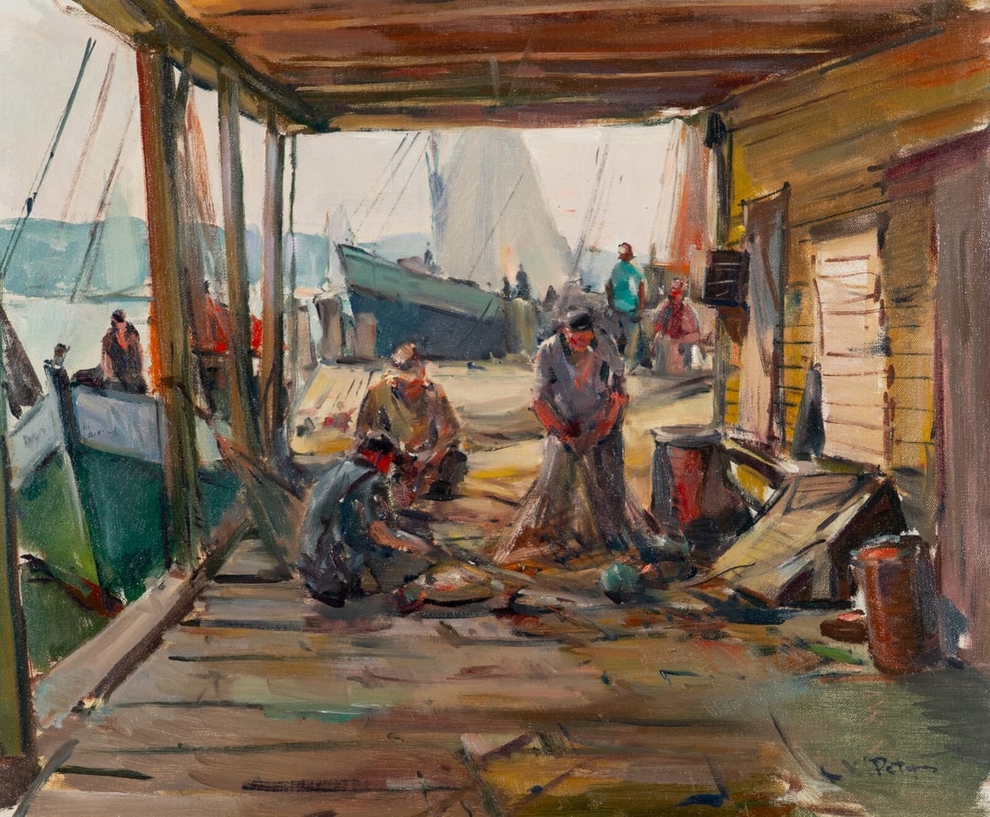 Carl William Peters (American, 1897–1980) Mending Nets (1 of 3)