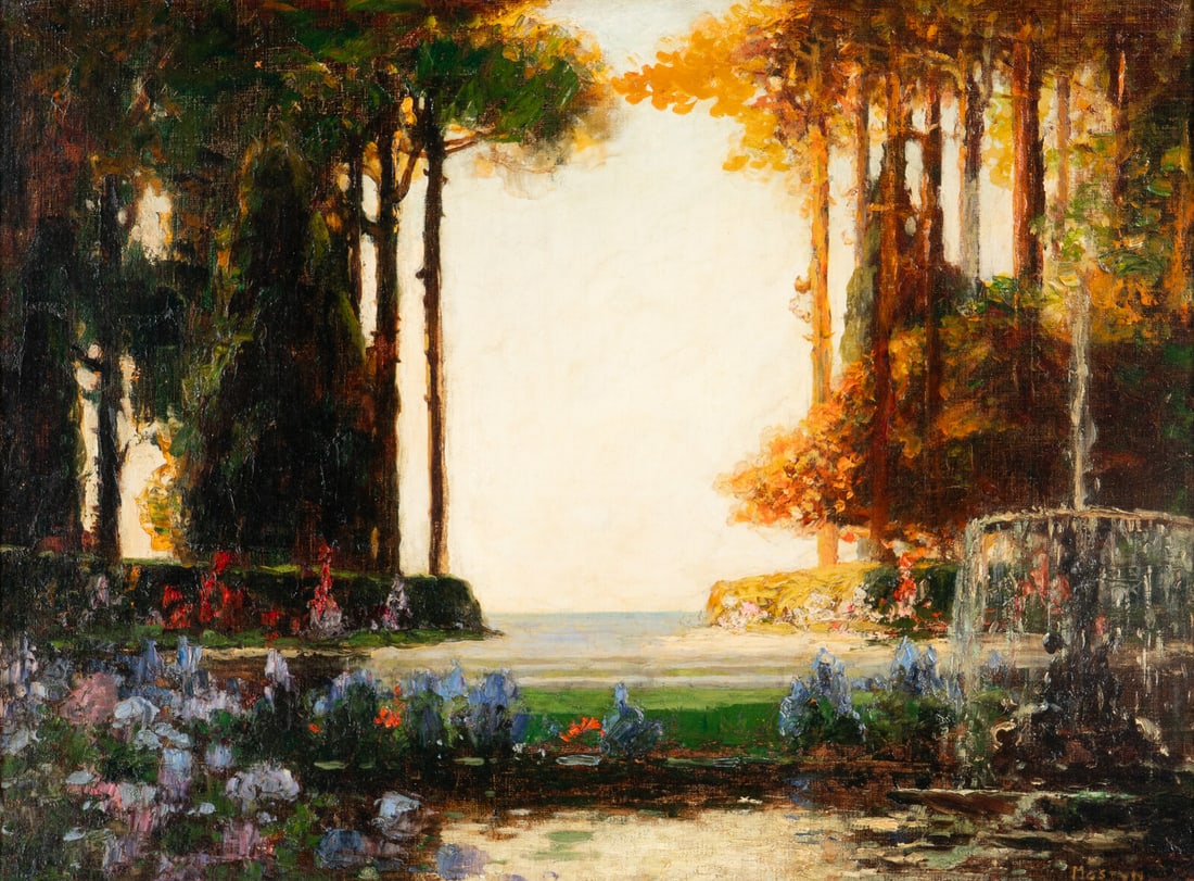 Thomas Edwin Mostyn (British, 1864–1930) Idyllic Garden with Fountain (1 of 3)