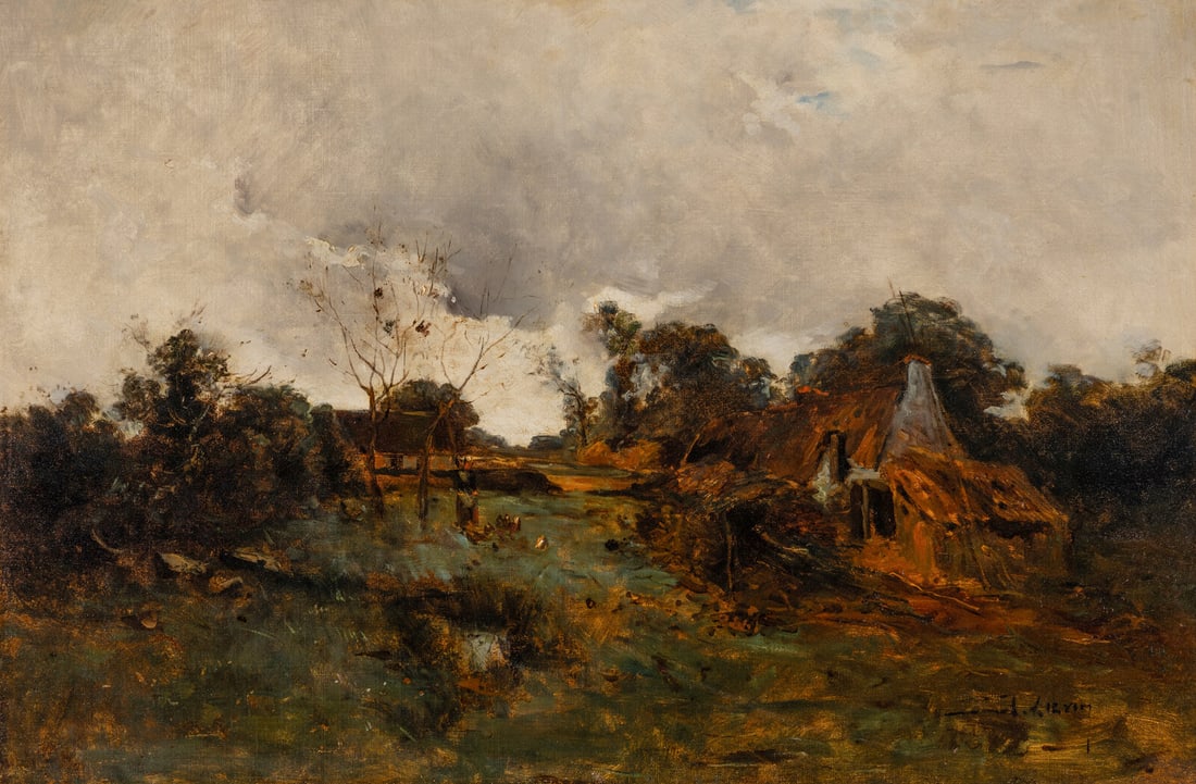 Eugène Galien-Laloue (French, 1854–1941) Paysanne à la ferme (1 of 3)