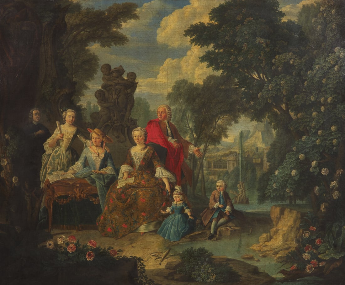 Circle of Jan Josef Horemans The Younger (Flemish, 1714–1790) Elegant Figures in a Park (1 of 3)